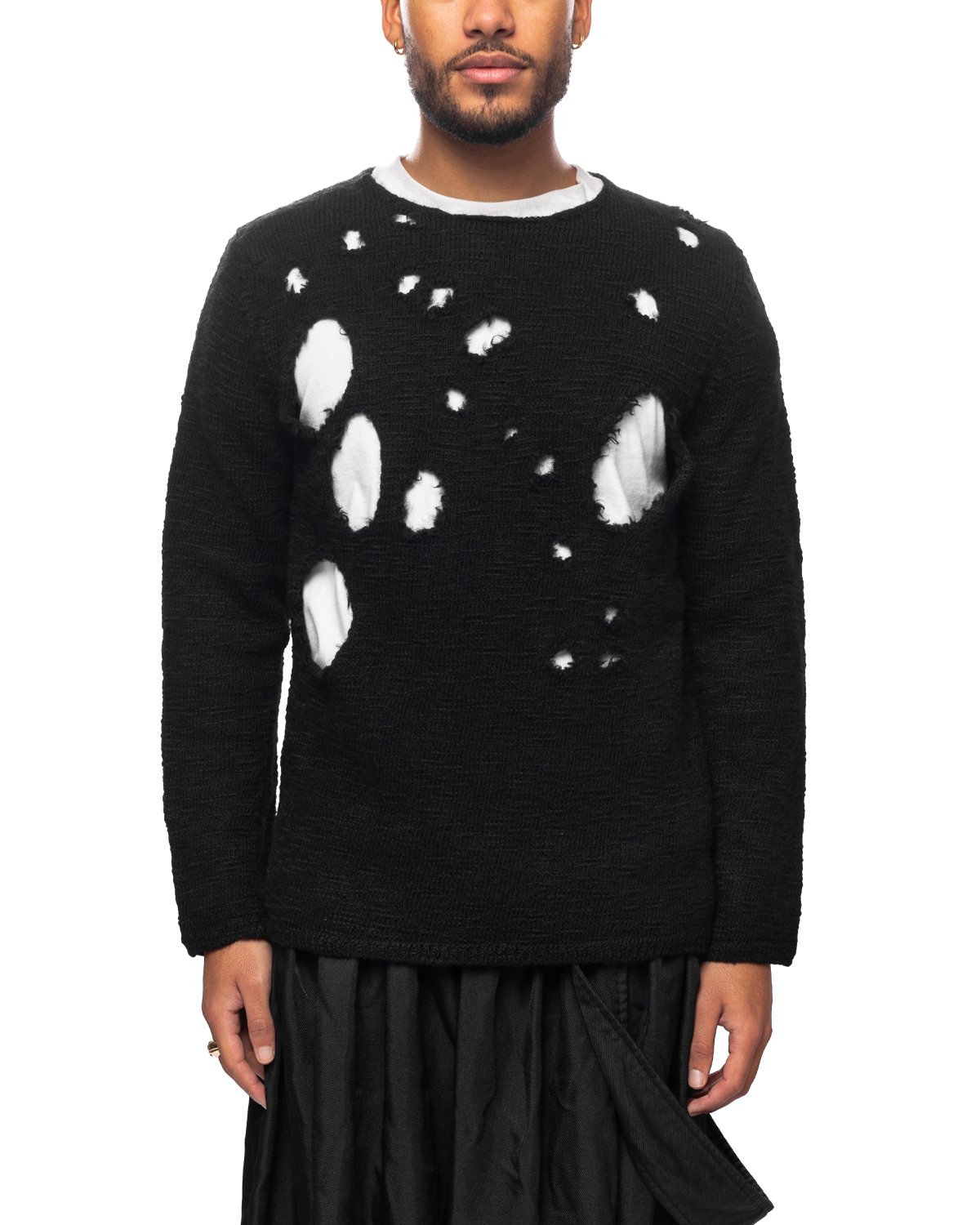 Comme des Garcons BLACK Distressed Crewneck Sweater Black LIKELIHOOD
