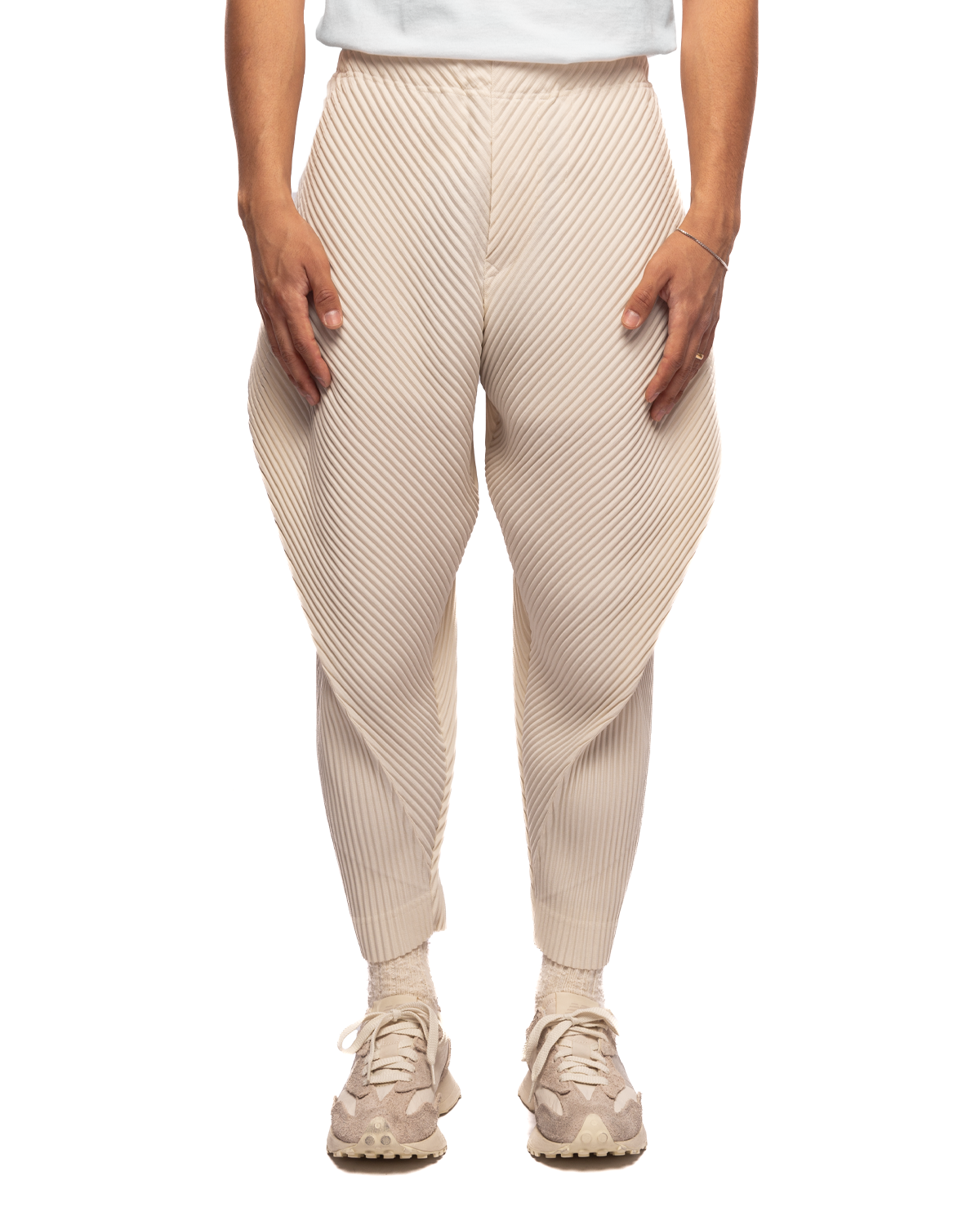 Homme Plissé Issey Miyake Calla Lily Layered Design Pants Ivory