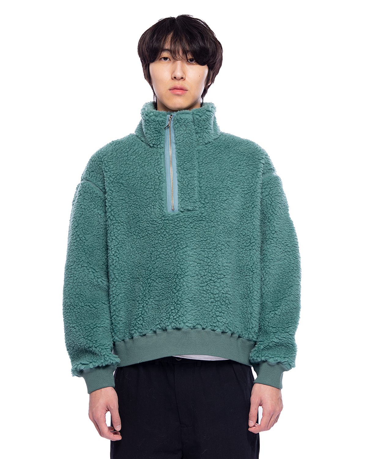 Wool Boa Heavy Half Zip Green