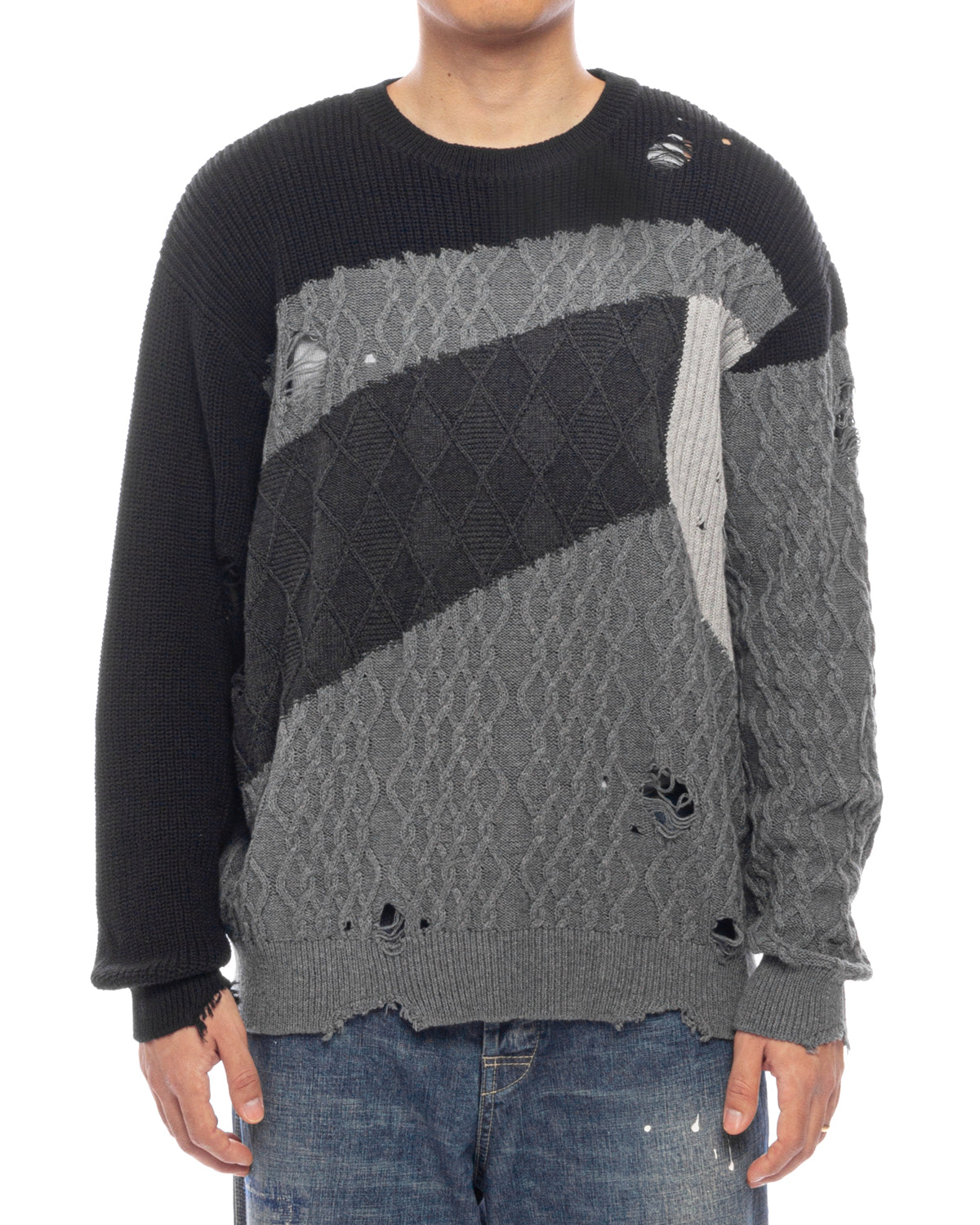 Patchwork Knit Cotton Sweater Black – LIKELIHOOD