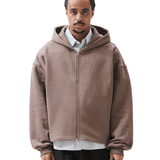 Boxy Zip-Up Hoodie Brown