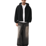 Boxy Zip-Up Hoodie Black
