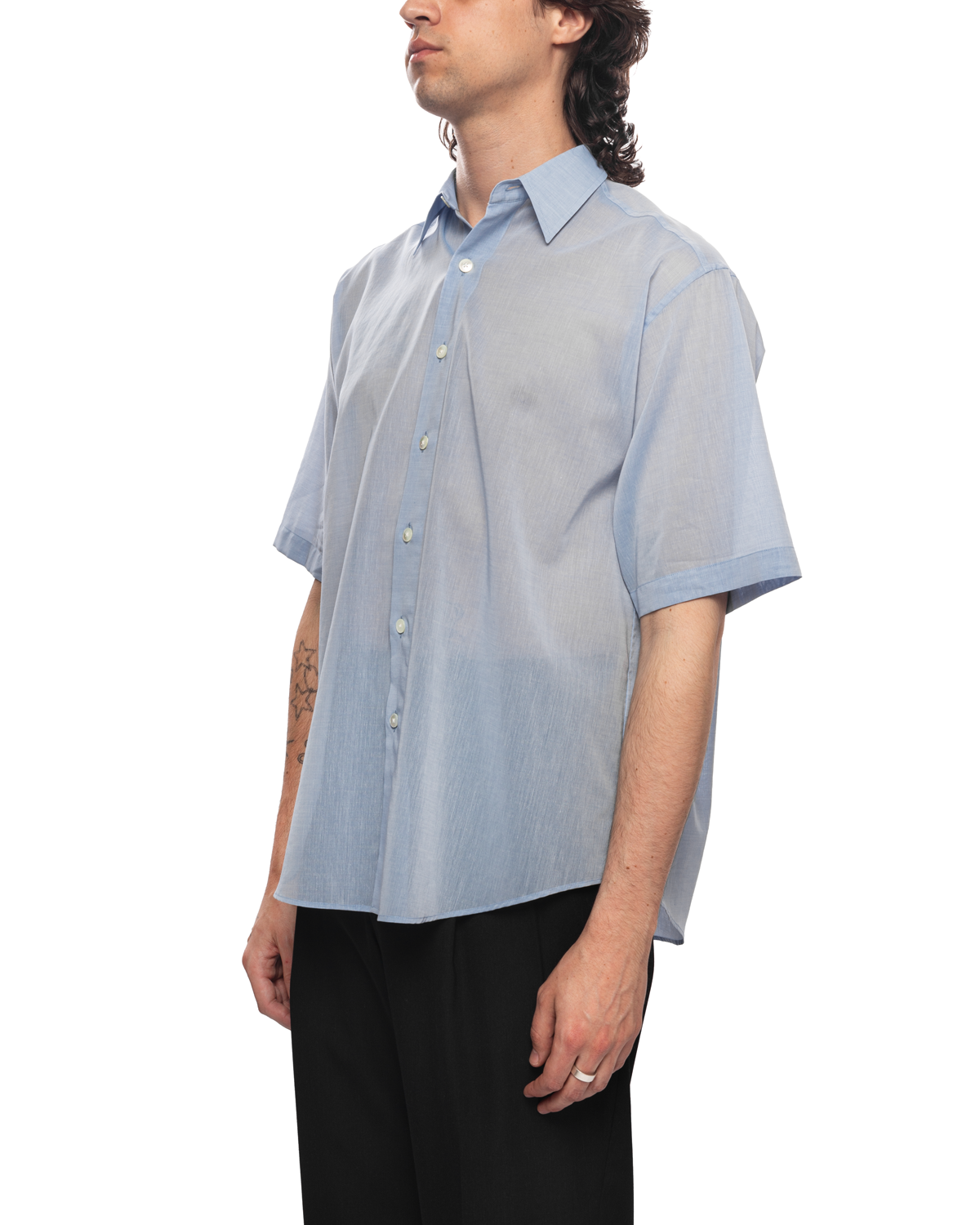 Hard Twist Finx Organdy Half Sleeved Shirt Sax Blue Chambray