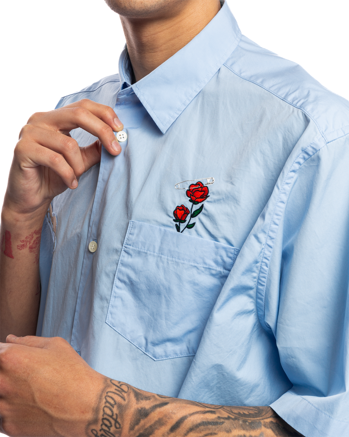UC1C4406-1 Cotton Embroidered Shirt Light Blue