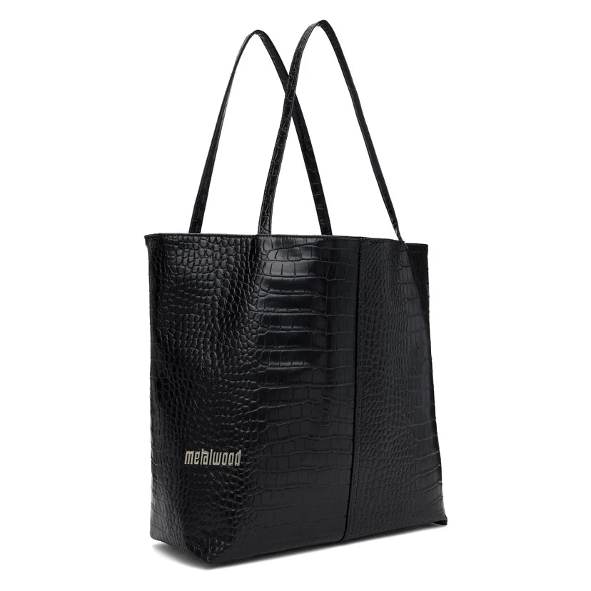 Metal Logo Stud Croc Tote Black