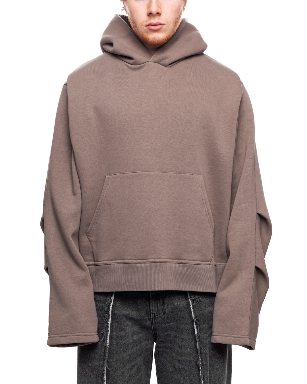 Long-Sleeve Hooded Sweatshirt Beige
