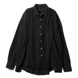 Flannel Shirt - Ribbon Wide Shirt / Over Dye Black