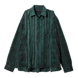 Flannel Shirt - Ribbon Wide Shirt / Over Dye Dk.Green