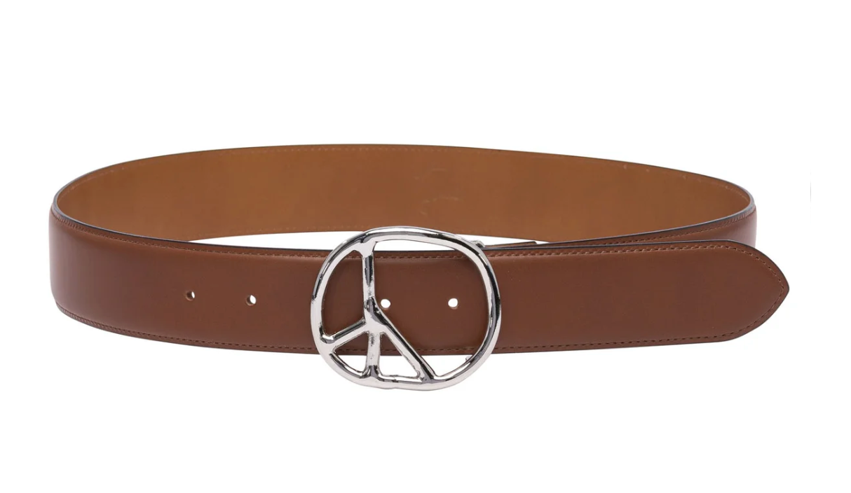Peace Buckle Belt - Brown Steer Leather