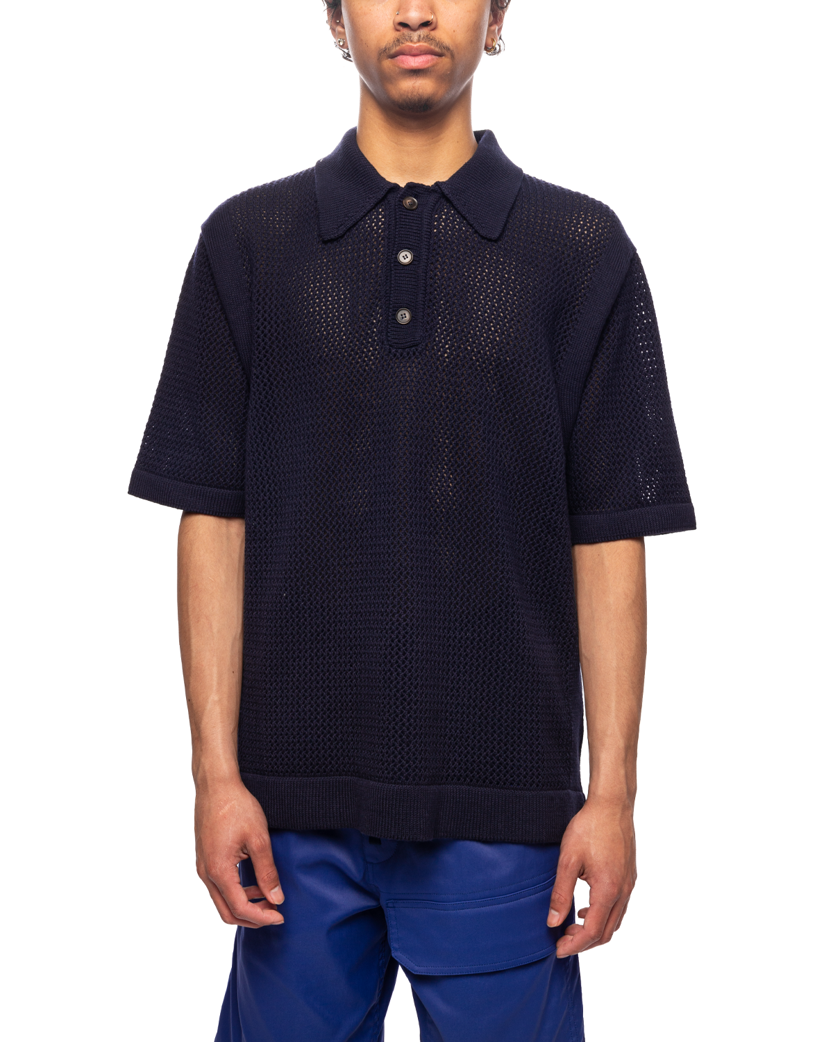 SS Open Work Polo (Solid) Navy