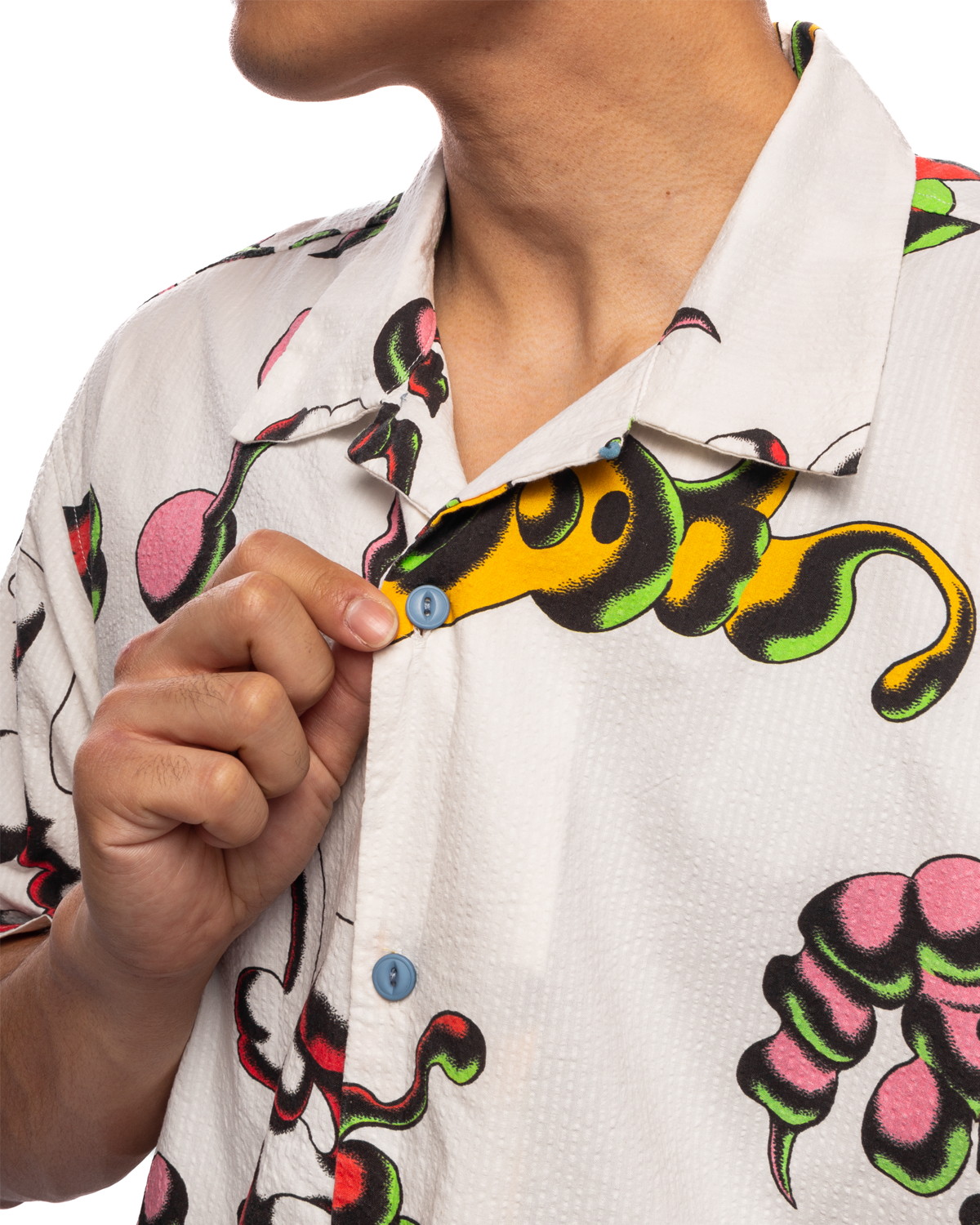 Tetsunori Tawaraya Seersucker Short Sleeve Button Up White/Multi