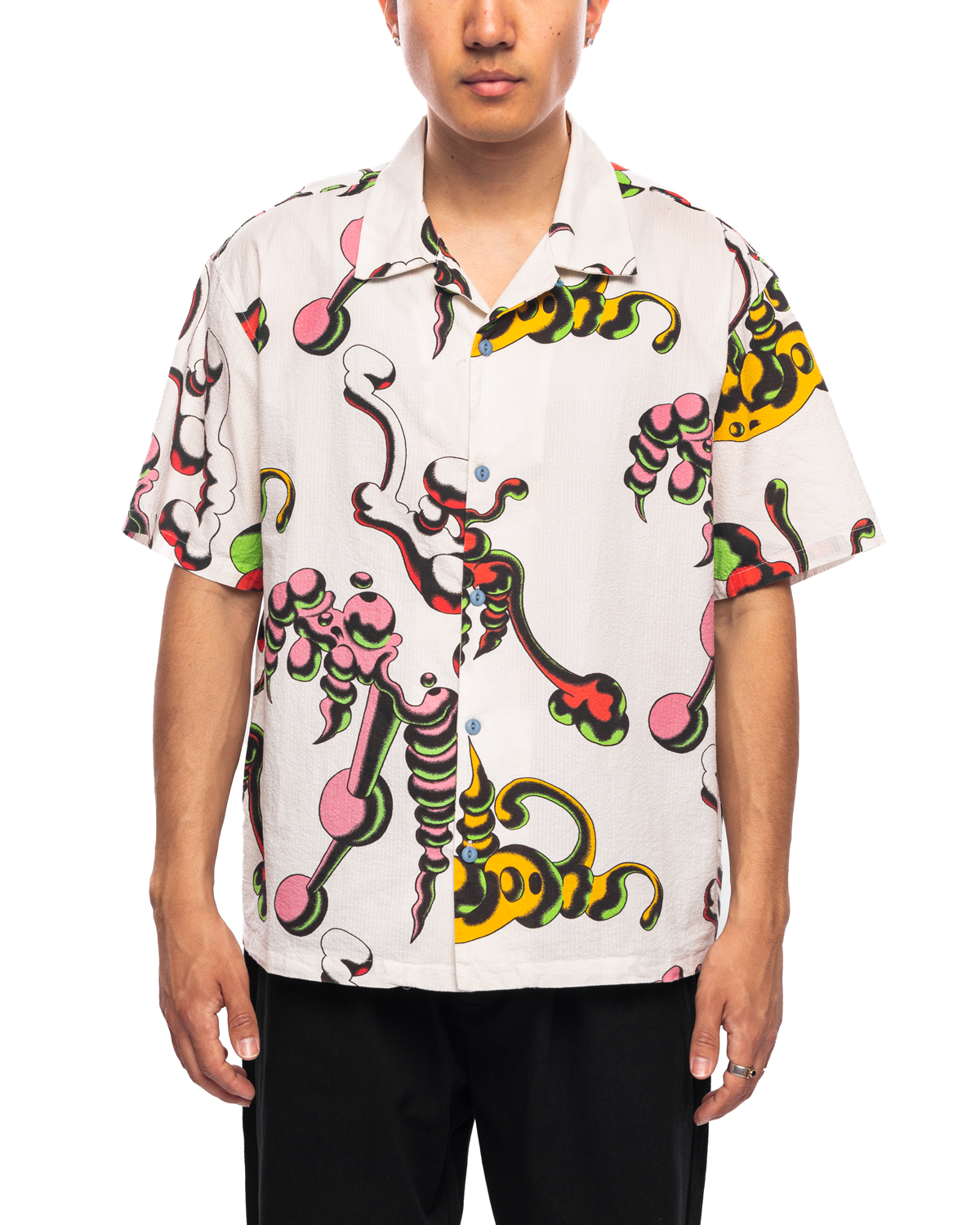 Tetsunori Tawaraya Seersucker Short Sleeve Button Up White/Multi
