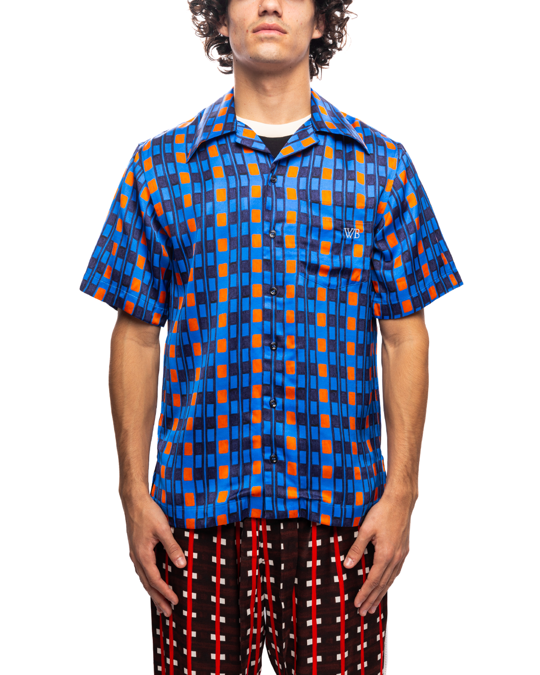 Highlife Bowling Shirt Blue Viscose Print Blue/Orange