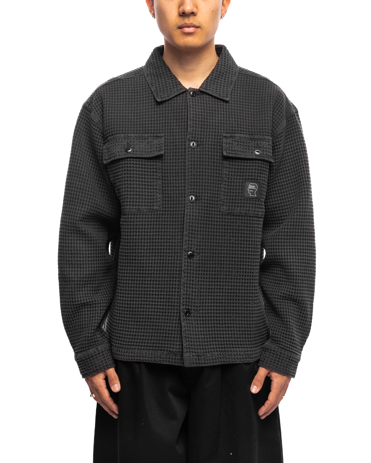 Waffle Button Front Shirt Charcoal