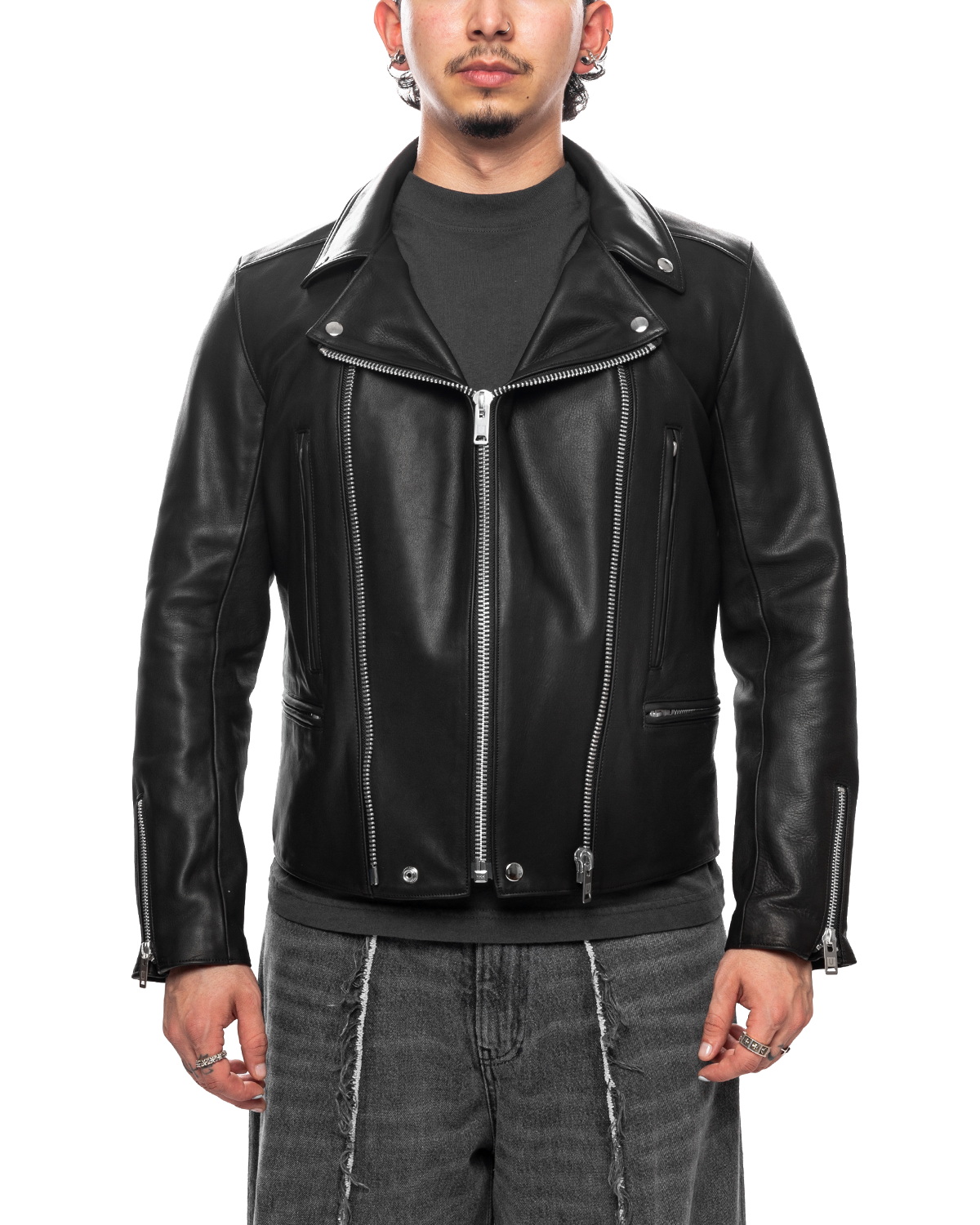 UC2C9204 Leather Biker Jacket Black