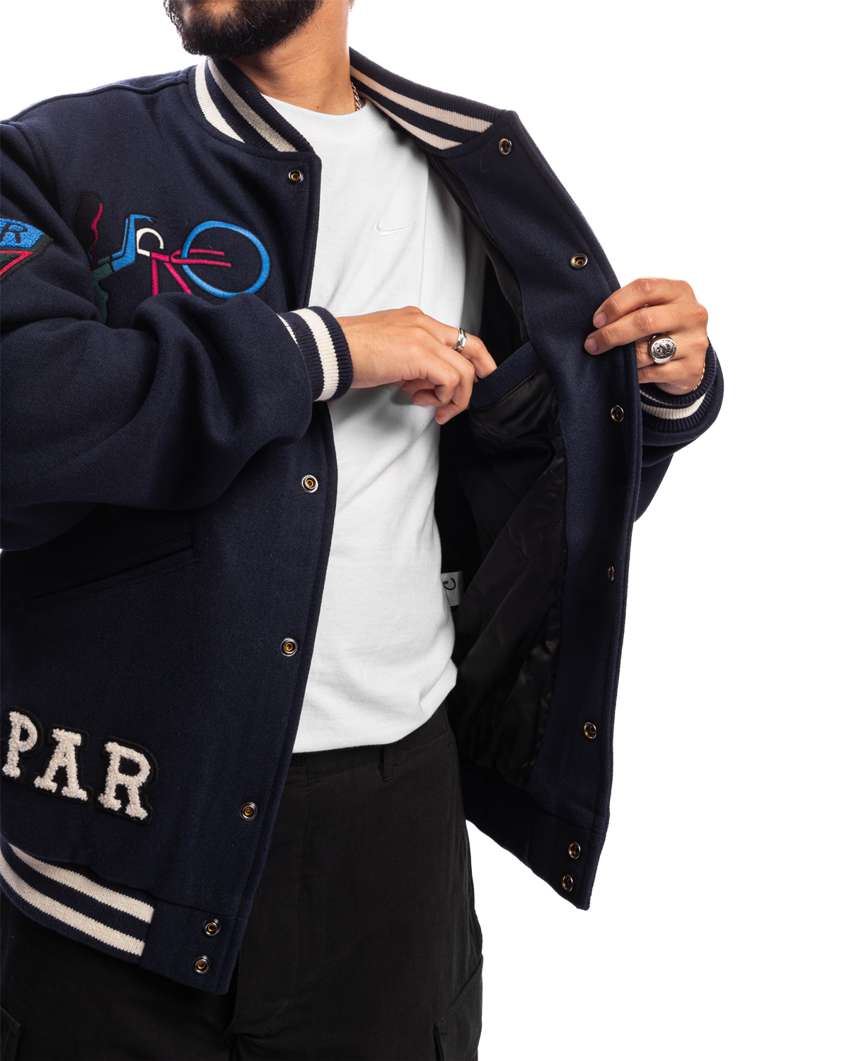 Run Sit & Bike Varsity Jacket Navy Blue