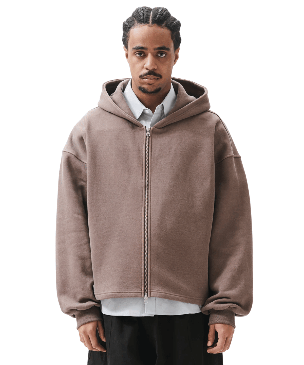 Boxy Zip - Up Hoodie Brown - LIKELIHOOD