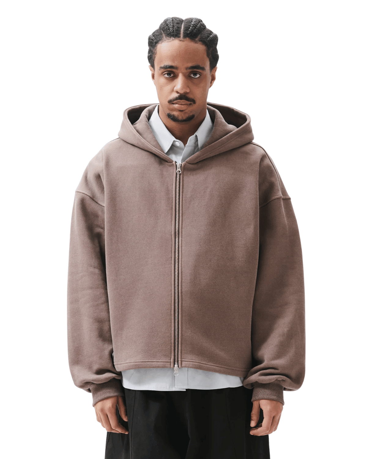 Boxy Zip - Up Hoodie Brown - LIKELIHOOD