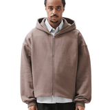 Boxy Zip - Up Hoodie Brown - LIKELIHOOD