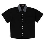 Double Collar Short Sleeve Shirt Black - LIKELIHOOD