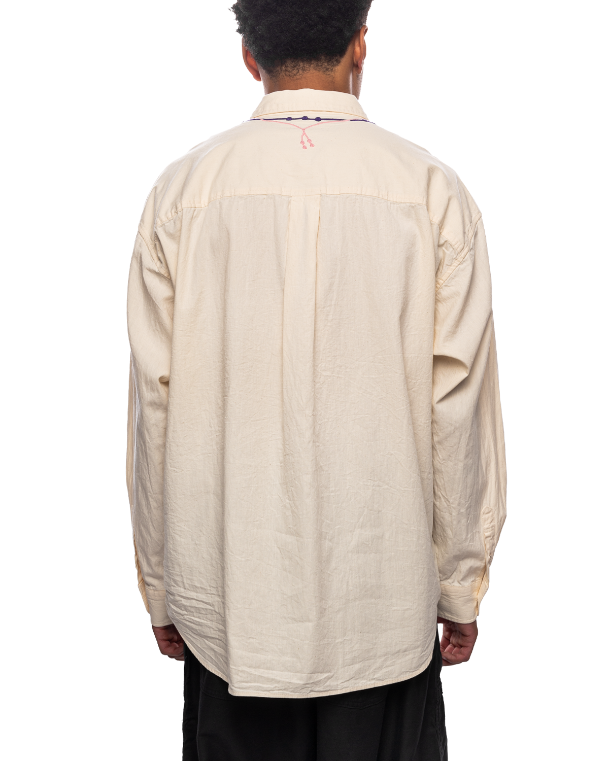 Double Cross Embroidery Shirt LS Natural