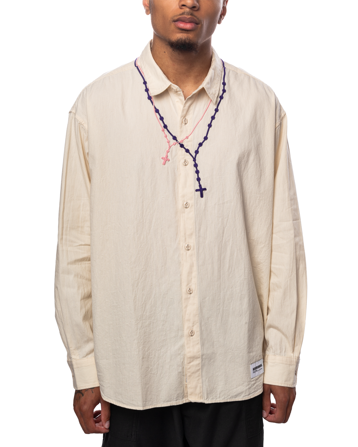 Double Cross Embroidery Shirt LS Natural