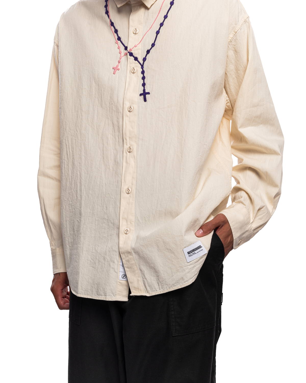 Double Cross Embroidery Shirt LS Natural