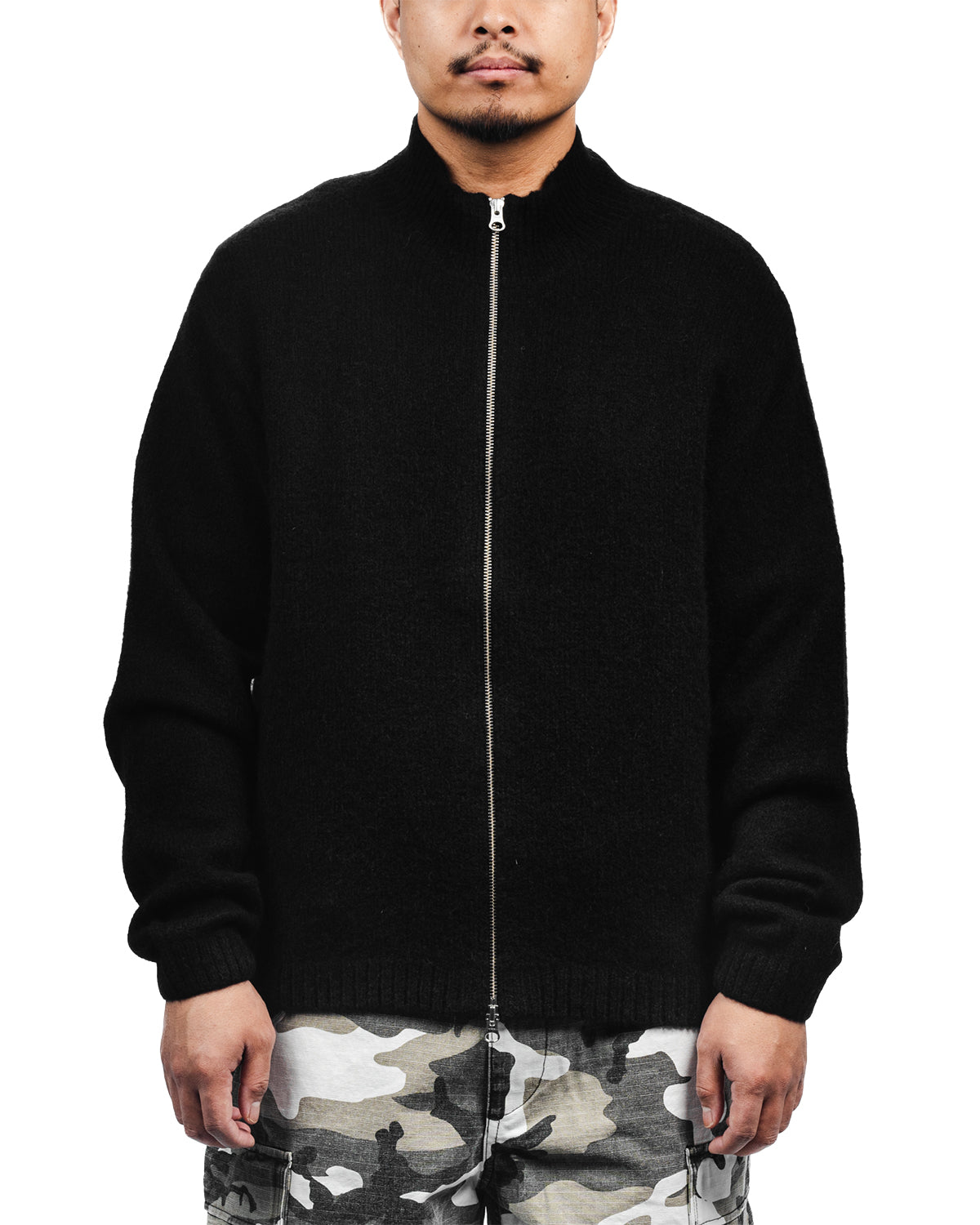 Brushed Mock Full Zip Sweater Black