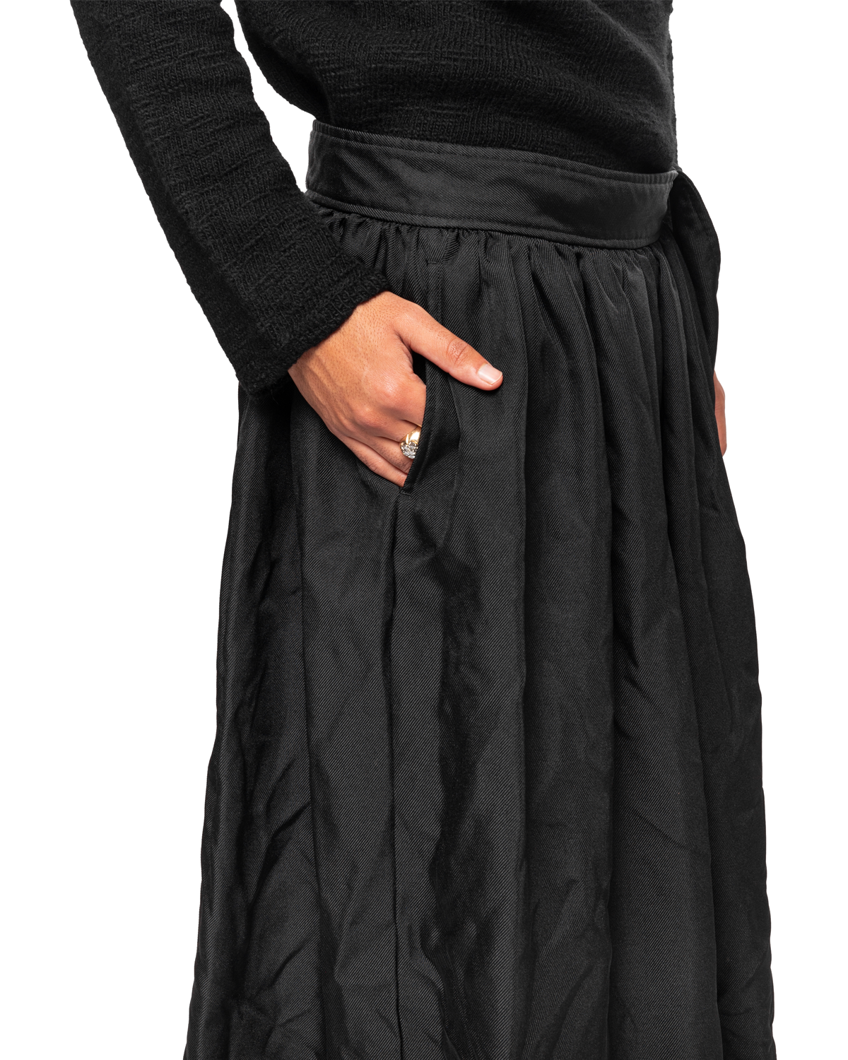 Single Shoulder-Strap Draped Skirt Black