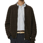 Editor Zip Sweater Brown Cable Knit - LIKELIHOOD