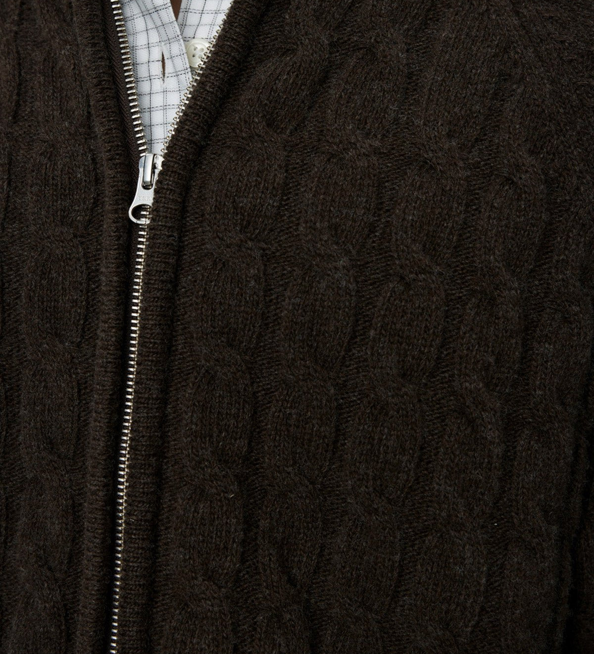 Editor Zip Sweater Brown Cable Knit - LIKELIHOOD