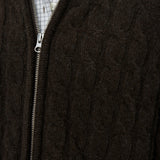 Editor Zip Sweater Brown Cable Knit - LIKELIHOOD