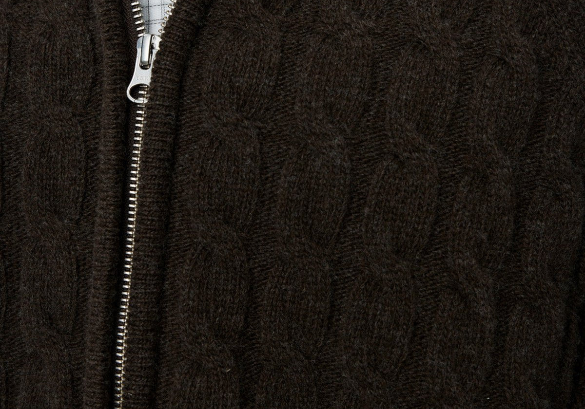 Editor Zip Sweater Brown Cable Knit - LIKELIHOOD
