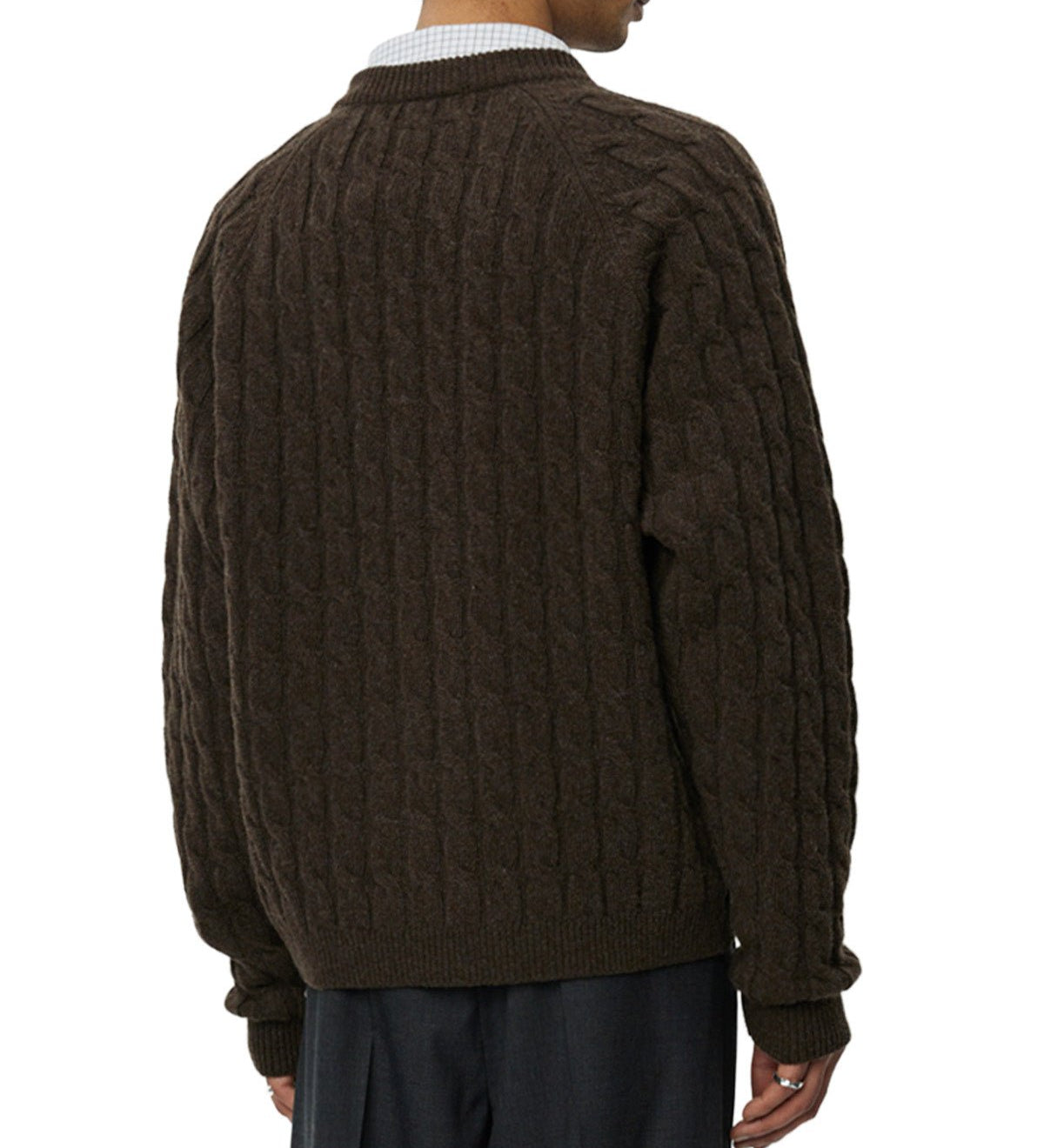 Editor Zip Sweater Brown Cable Knit - LIKELIHOOD