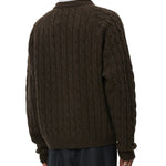 Editor Zip Sweater Brown Cable Knit - LIKELIHOOD