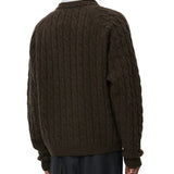 Editor Zip Sweater Brown Cable Knit - LIKELIHOOD