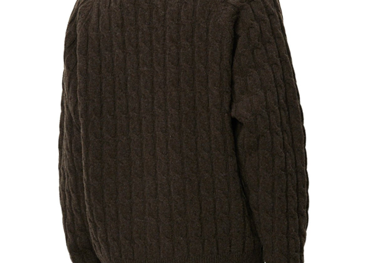 Editor Zip Sweater Brown Cable Knit - LIKELIHOOD