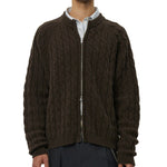 Editor Zip Sweater Brown Cable Knit - LIKELIHOOD