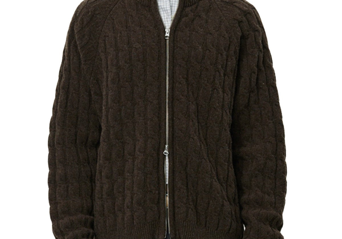 Editor Zip Sweater Brown Cable Knit - LIKELIHOOD