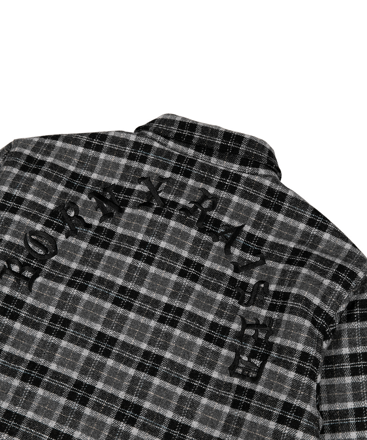 Embroidered Flannel Shirt Jacket Grey/Black - LIKELIHOOD