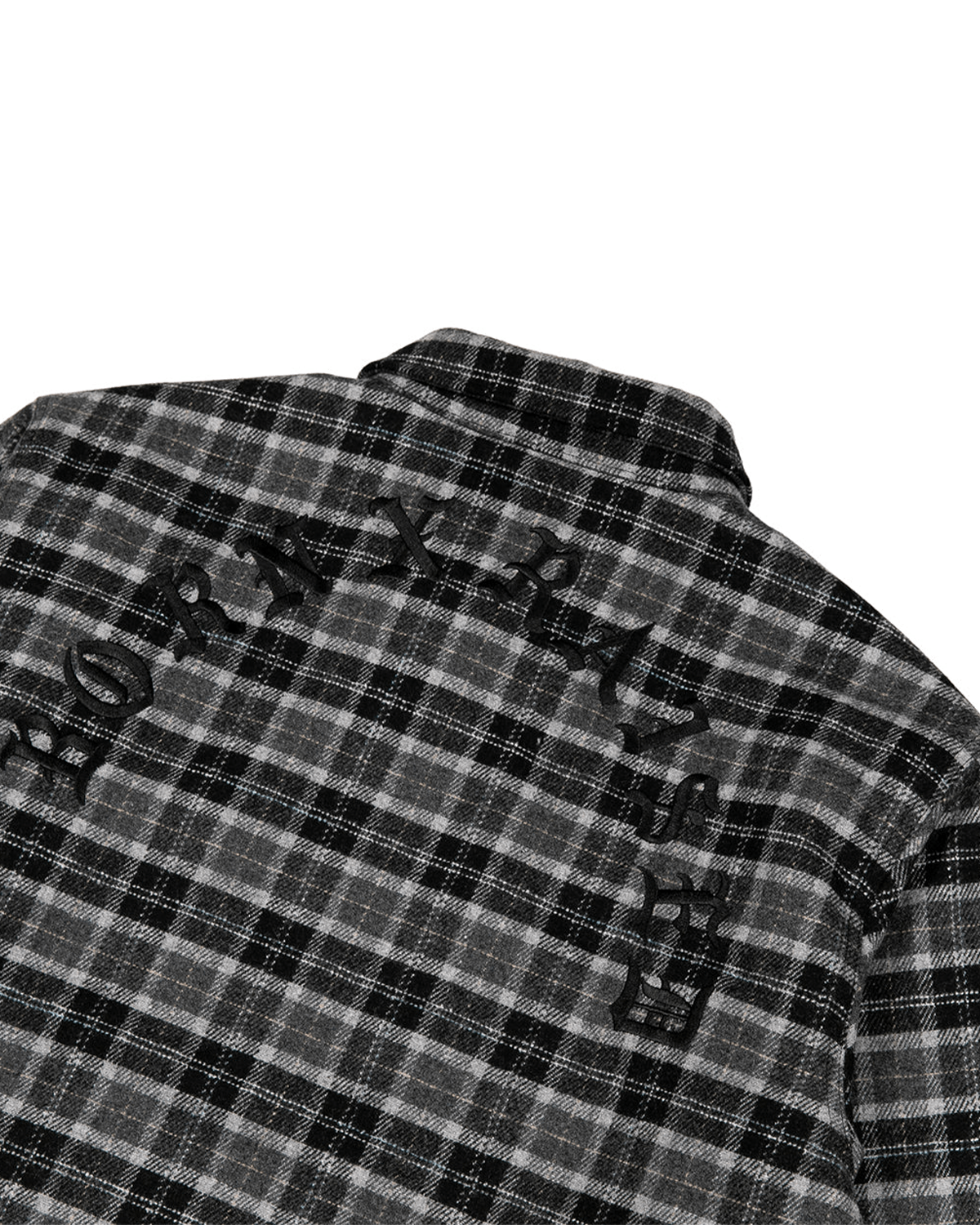 Embroidered Flannel Shirt Jacket Grey/Black - LIKELIHOOD