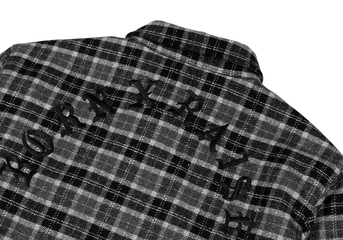 Embroidered Flannel Shirt Jacket Grey/Black - LIKELIHOOD