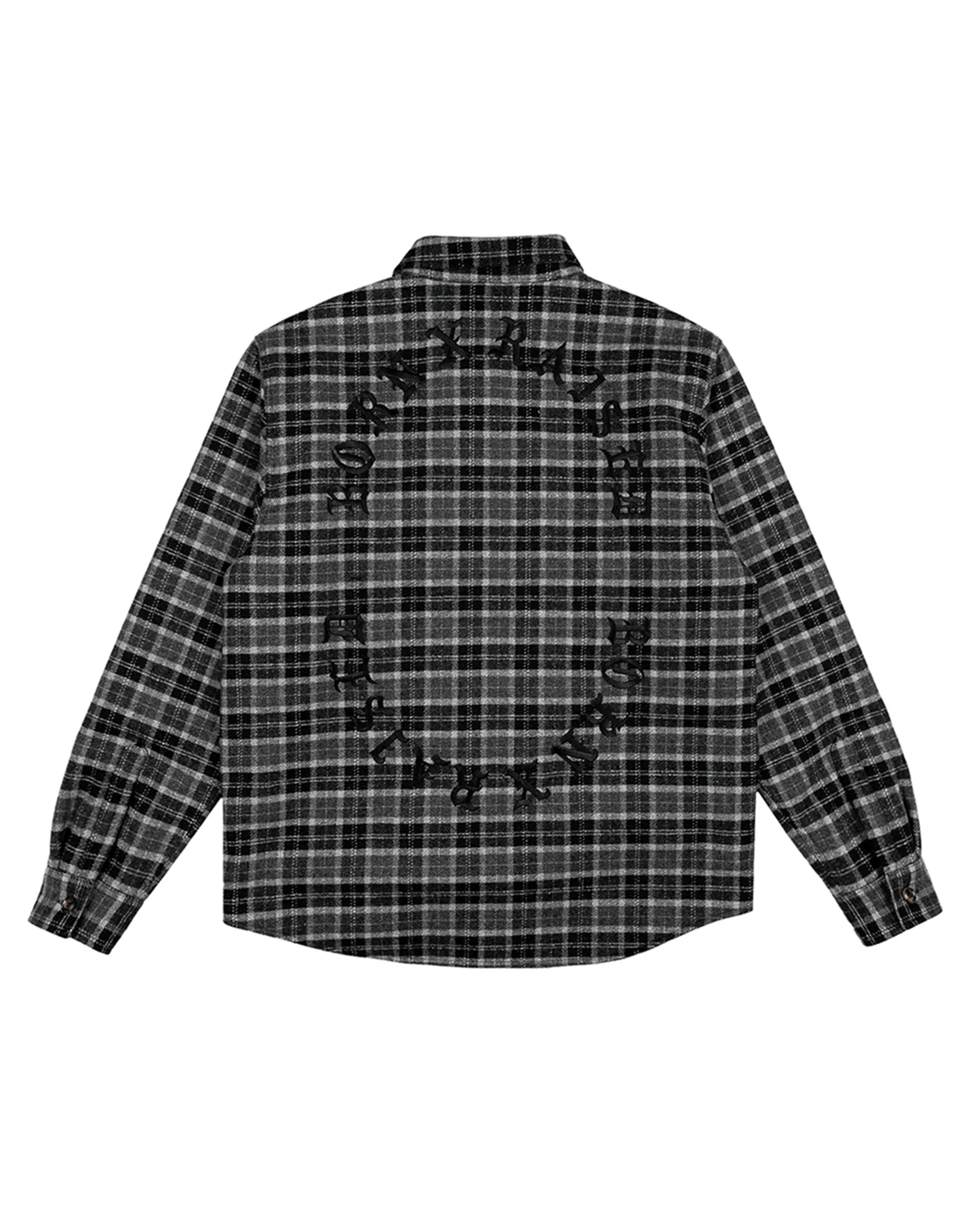 Embroidered Flannel Shirt Jacket Grey/Black - LIKELIHOOD