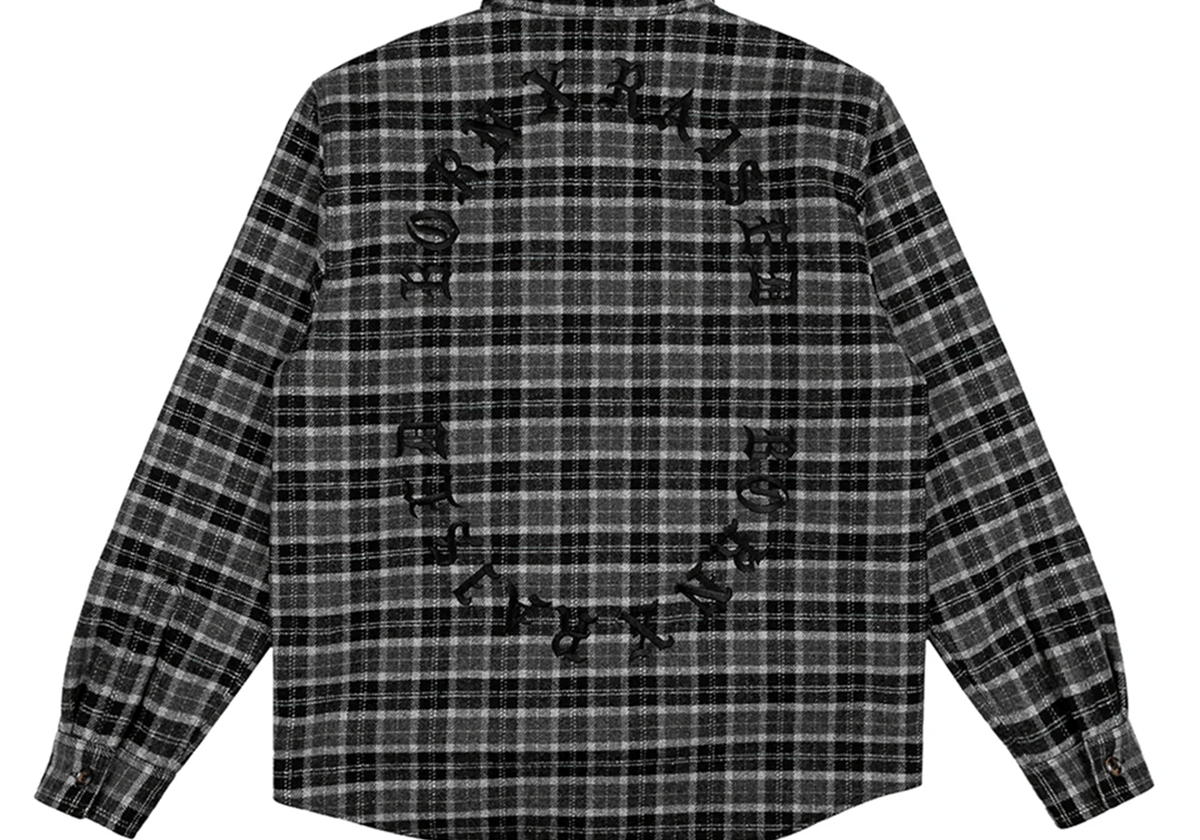 Embroidered Flannel Shirt Jacket Grey/Black - LIKELIHOOD