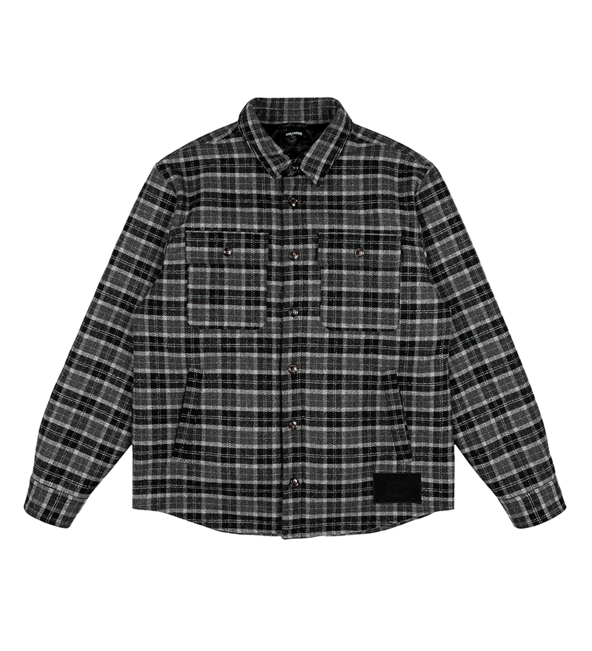 Embroidered Flannel Shirt Jacket Grey/Black - LIKELIHOOD