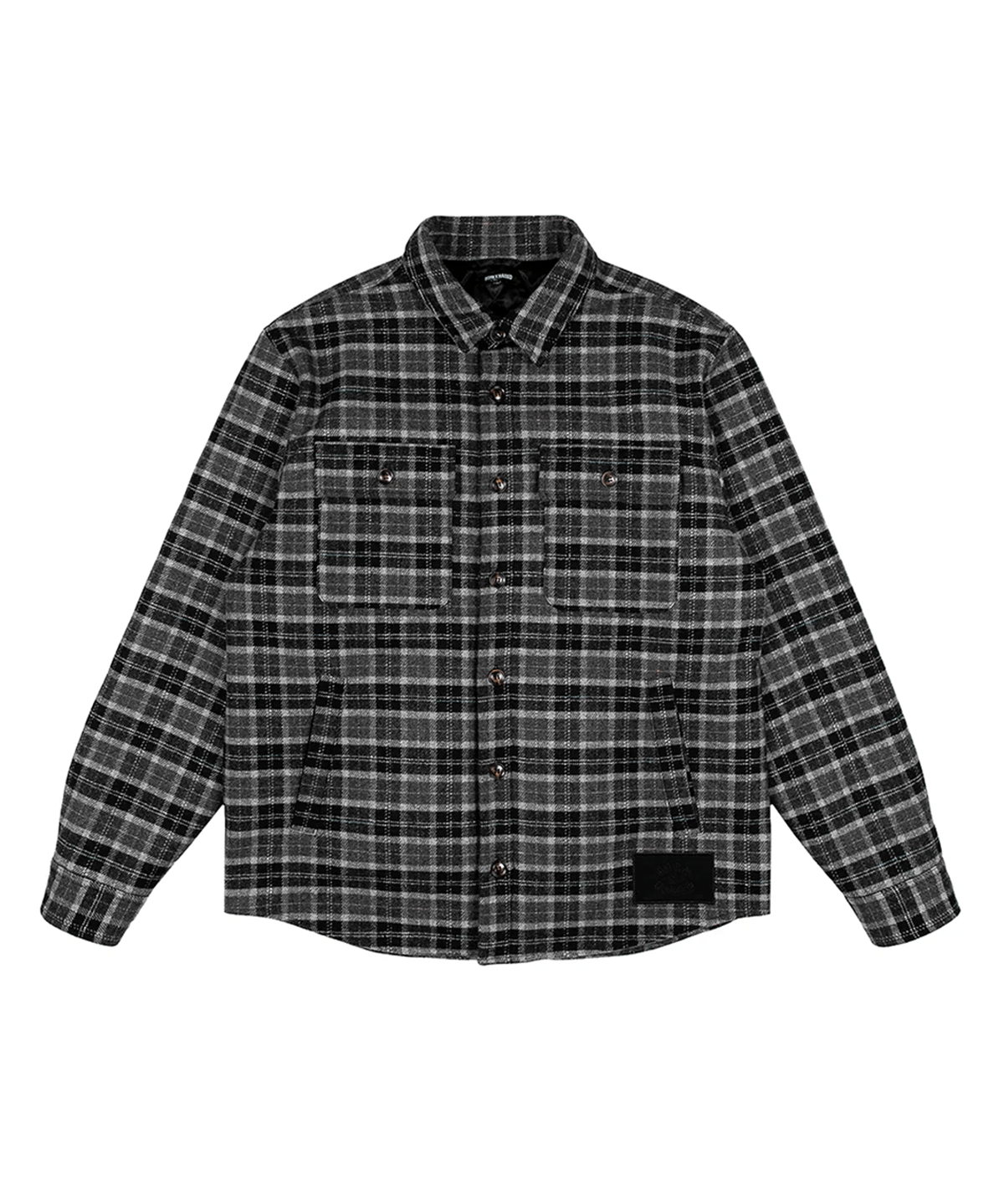 Embroidered Flannel Shirt Jacket Grey/Black - LIKELIHOOD