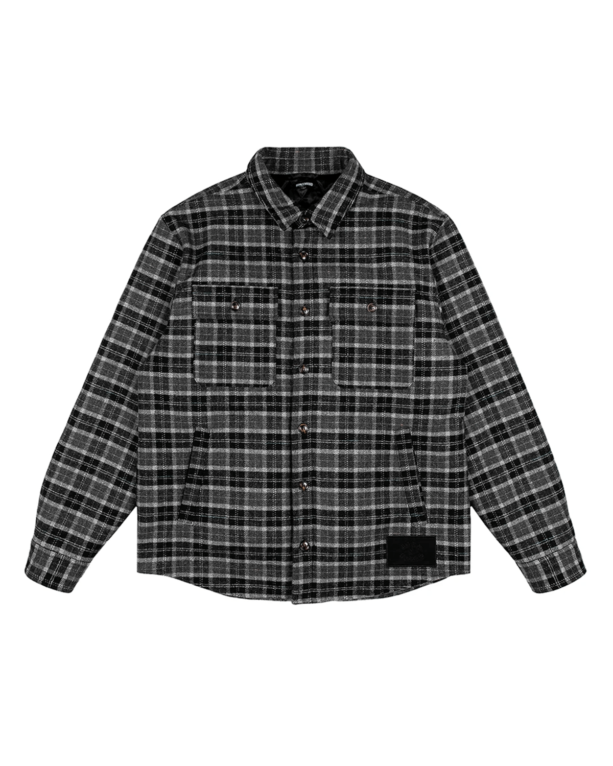 Embroidered Flannel Shirt Jacket Grey/Black - LIKELIHOOD