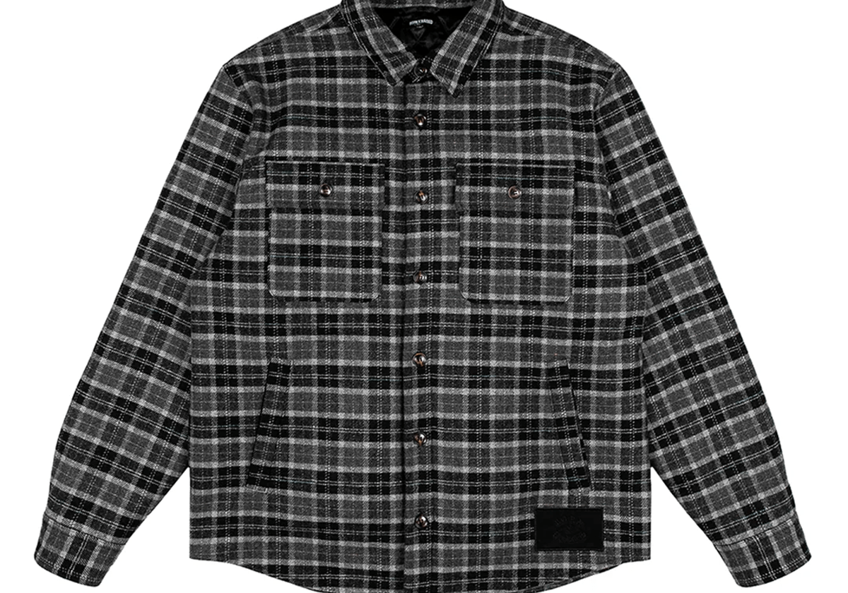 Embroidered Flannel Shirt Jacket Grey/Black - LIKELIHOOD