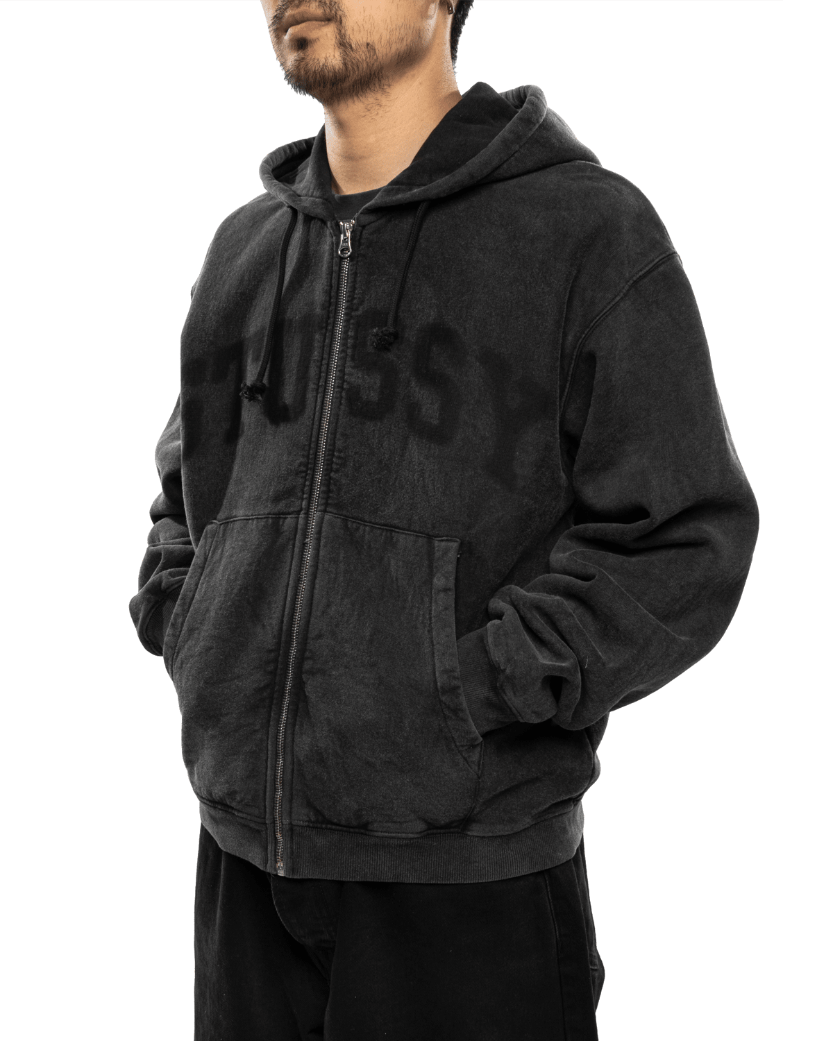 Faded Graphic Zip Hoodie Washed Black - LIKELIHOOD
