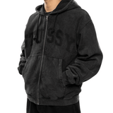 Faded Graphic Zip Hoodie Washed Black - LIKELIHOOD